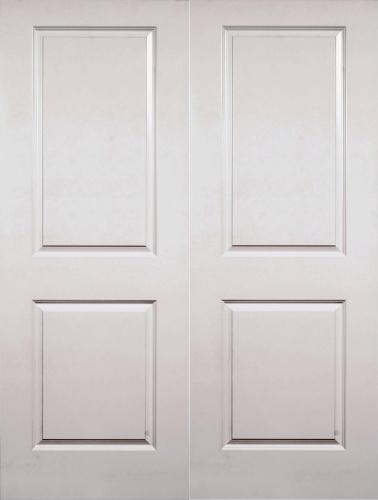 48 in x 80 in, Square, 2 Panel, Primed , Smooth, Hollow Core, Interior Double Prehung Door, Satin Nickel Hinges